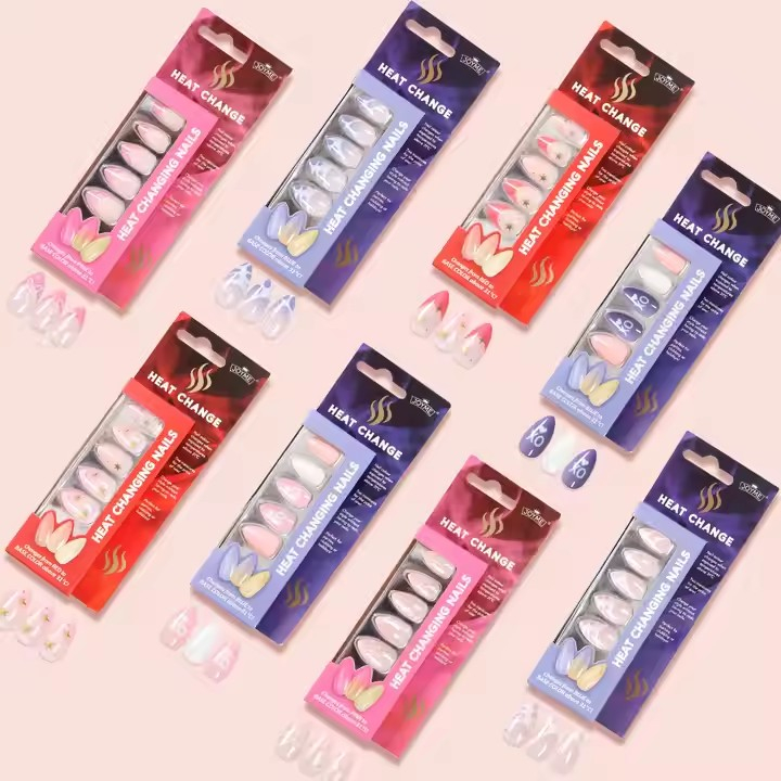 Nail Supplies 24 Pcs Magic Color Changing Press on Nail Accessories Thermochromic Static Nail Tip