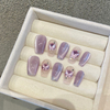 Handmade Full Cover Short False Nail Tip Purple Cat Eye Butterfly Design Fingernails Nail Accessories