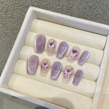 Handmade Full Cover Short False Nail Tip Purple Cat Eye Butterfly Design Fingernails Nail Accessories