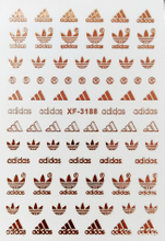 XF3188 Rose Gold Adidas Logo Brand Design 3D Nail Art Sticker