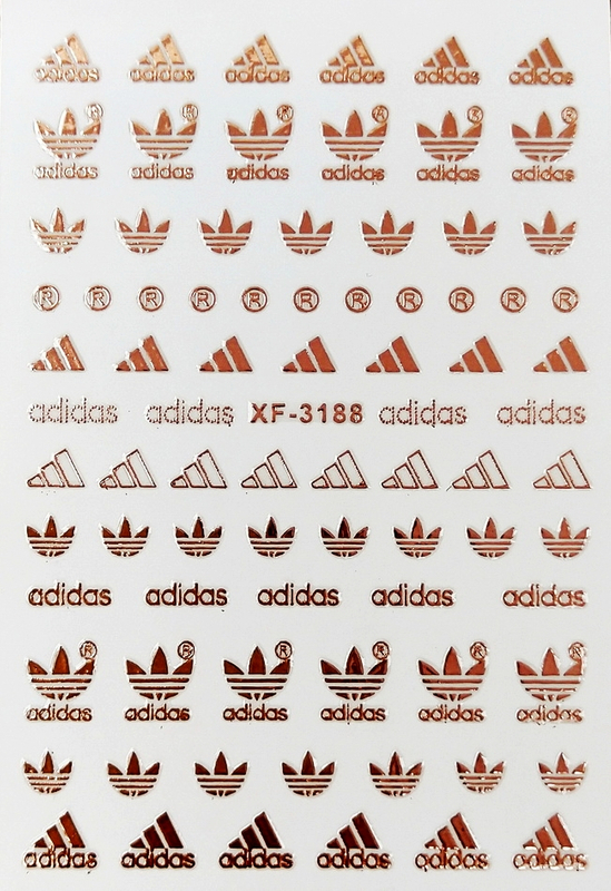 XF3188 Rose Gold Adidas Logo Brand Design 3D Nail Art Sticker
