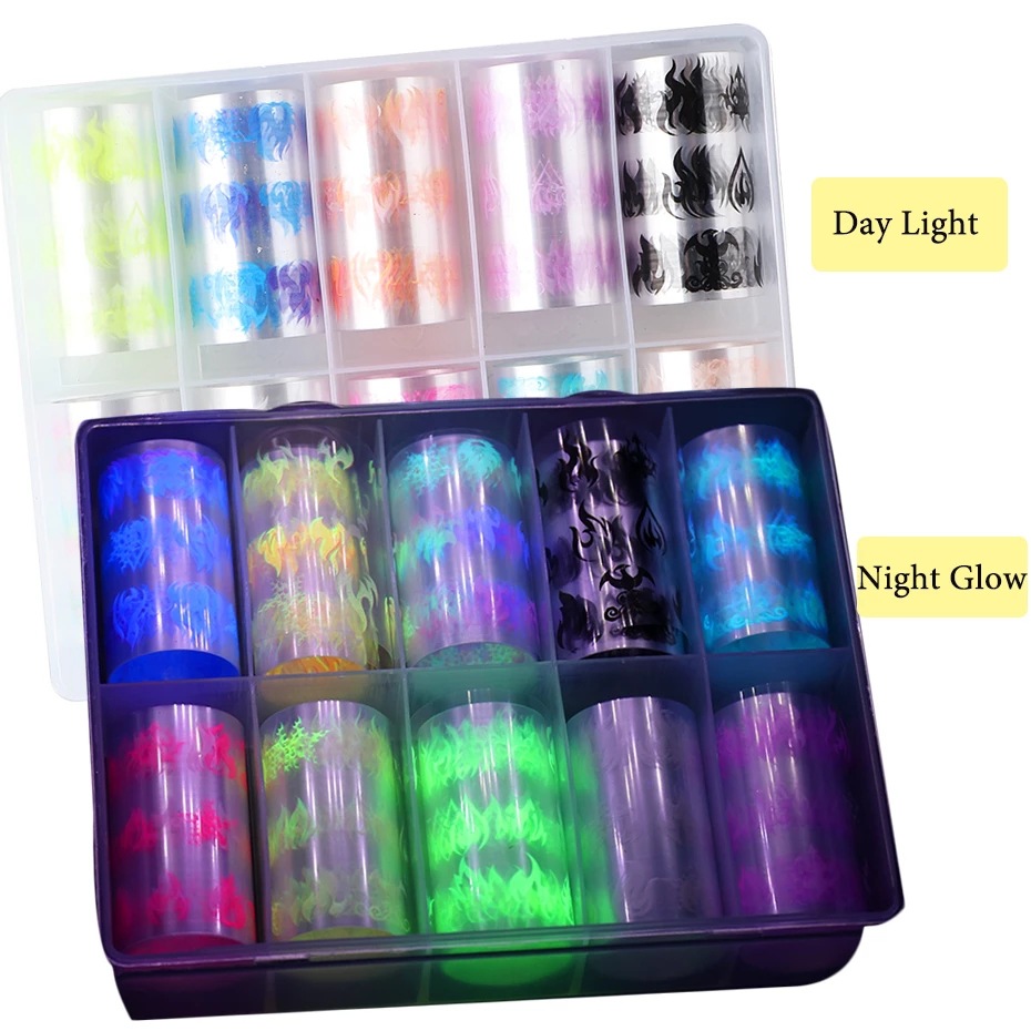 2021 New Fluorescent Flame Design Nail Transfer foil Sticker