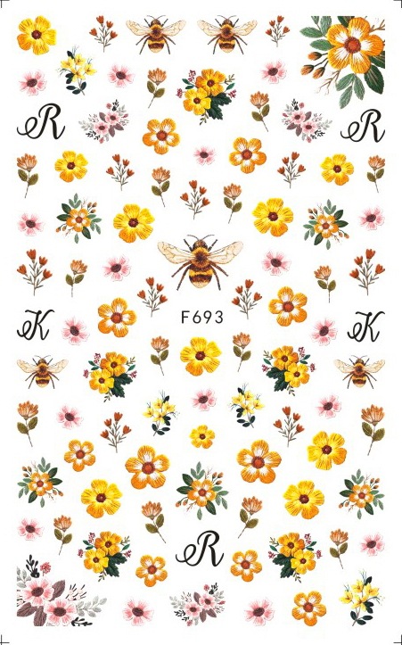 F693 Bee and Flower Self-adhesive Nail Art Sticker