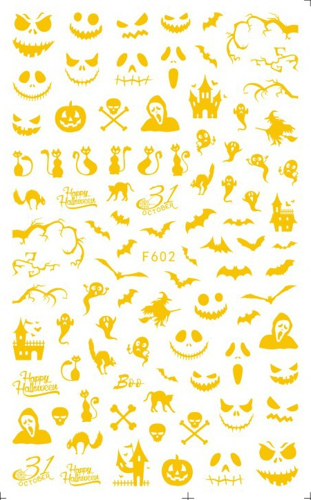 F602 The Hallowmas 3D Self Adhesive Nail Art Sticker Gold Silver 2 colors available