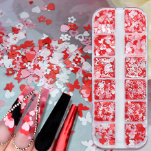 Valentine's Day Pink Red Heart Butterfly Nail Decoration Sequins