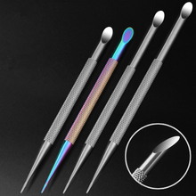 Stainless Steel Double Side Orange Stick Cuticle Pusher Dead Skin Fork Multifunction Nail Tool