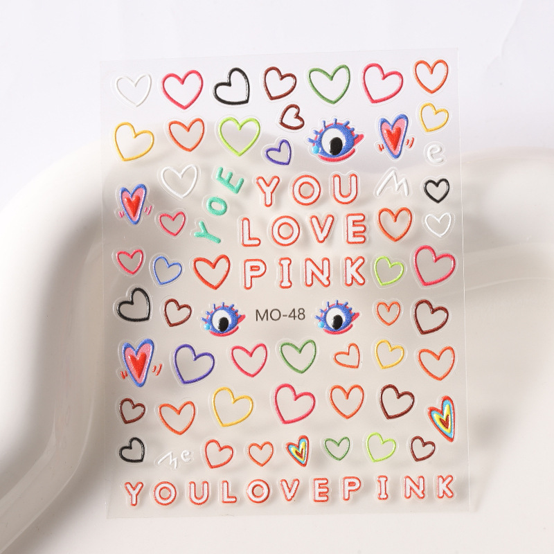 Candy Color Heart Embossed Nail Sticker