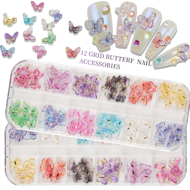 12Grids Aurora Mini Butterfly Nail Art Charms Nail Decoration