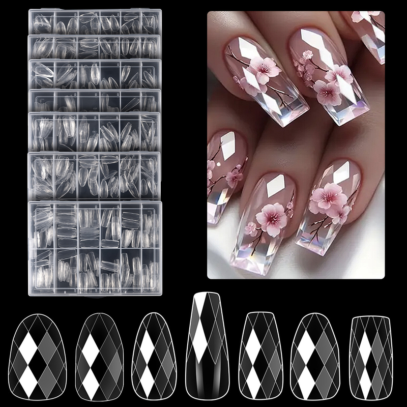 140pcs Rhombic Nail Tips Almond Ballet Irregular Transparent Nail Tip False ABS Nail Art Tool