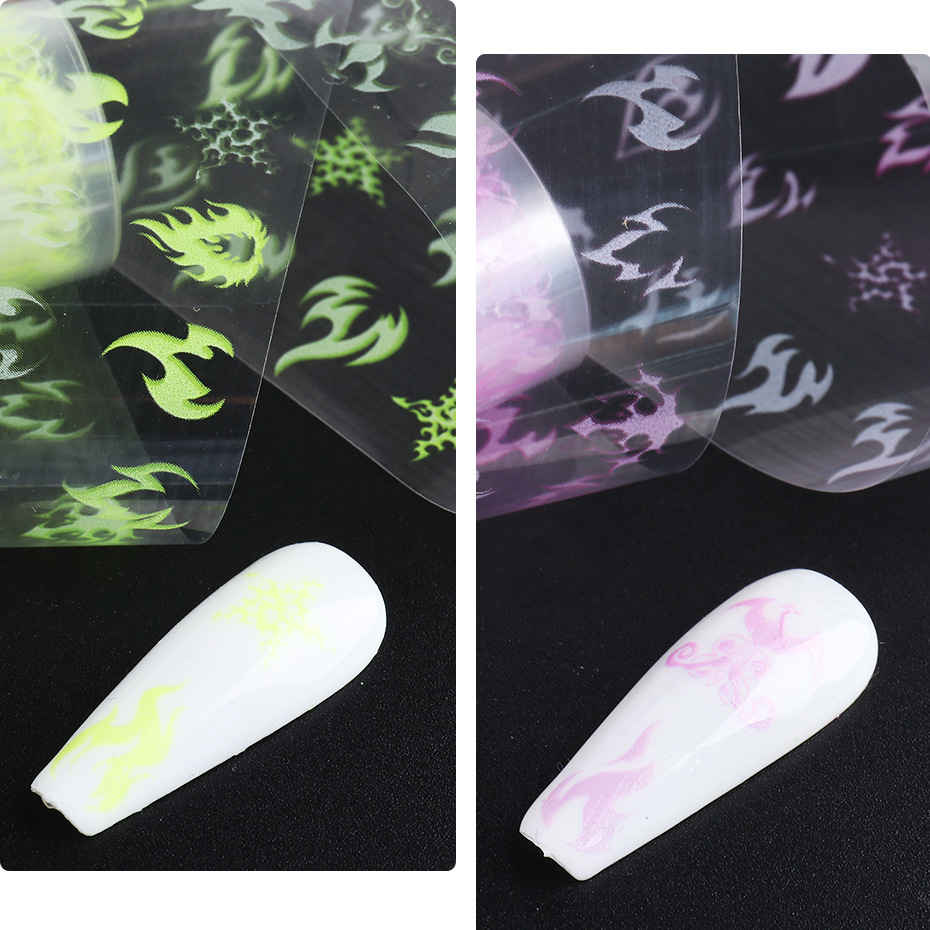 2021 New Fluorescent Flame Design Nail Transfer foil Sticker