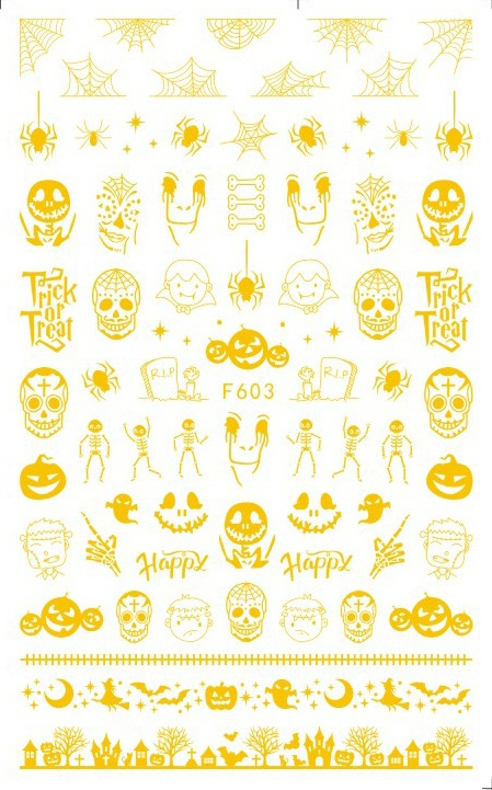 F603 The Hallowmas 3D Self Adhesive Nail Art Sticker Gold Silver 2 colors available