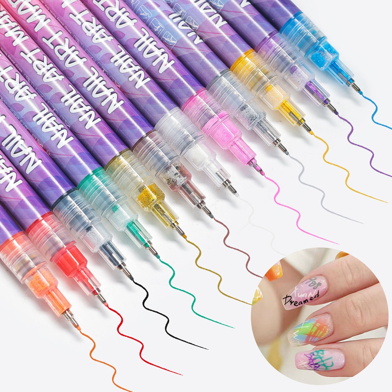 12 Colors Nails Art Marker Acrylic Paint Marker 0.5mm Nail Liner Brush Nail Drawing Pen