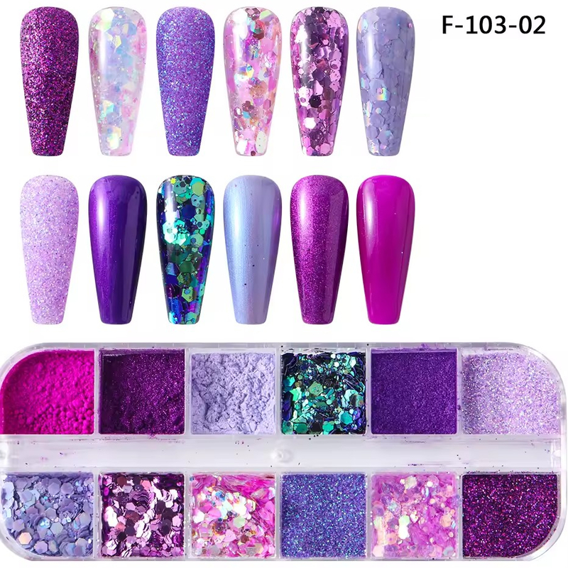 Purple Pink Nail Powder Iridescent Sugar Magic Mirror Glitter Flakes Nail Art Decorations