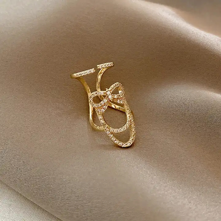 Bow Design Nail Ring With Rhinestone