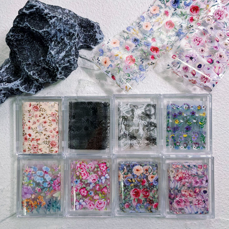 Flower Nail Foils for Transfer Foils Paper Floral Stickers Colorful Nail Wraps Tulip Purple Nail Art Decorations