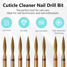 2mm Long Flame Cuticle Clean Nail Drill Bit Titanium Russian Diamond Nail Bits Dead Skin Nail Accessories Cleaner Manicure Tool
