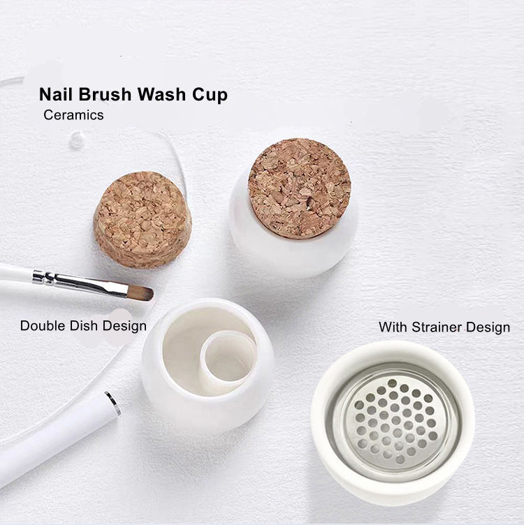 Double Dish Ceramics Nail Brush Wash Cup With Strainer