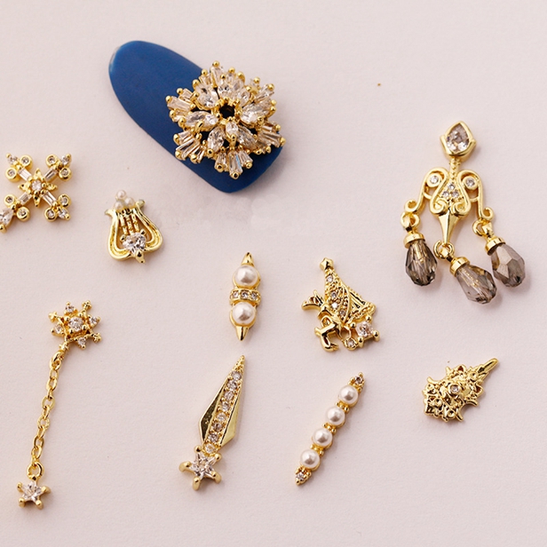 Web Celebrity Exaggerated Nail Jewelry Shiny Zircon Three-layer Large Snowflake Black Crystal 