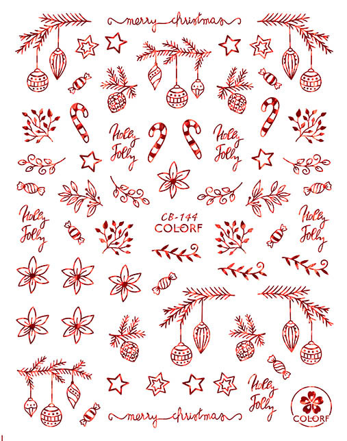CB-144 3D Laser Red Christmas Tree Nail Sticker