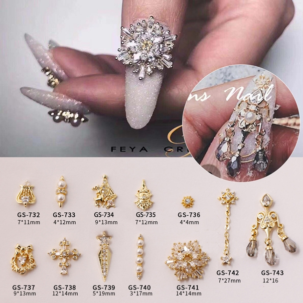 Web Celebrity Exaggerated Nail Jewelry Shiny Zircon Three-layer Large Snowflake Black Crystal 