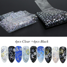 Clear And Black Laser Christmas Nail Transfer Foil Sticker(8pcs/set)