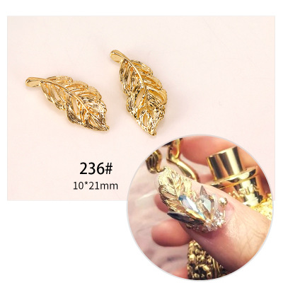 Japanese Nail Art Jewerly Exaggerated Nail Decoration Leaves Feather Design Real Gold Plating Do Not Fading