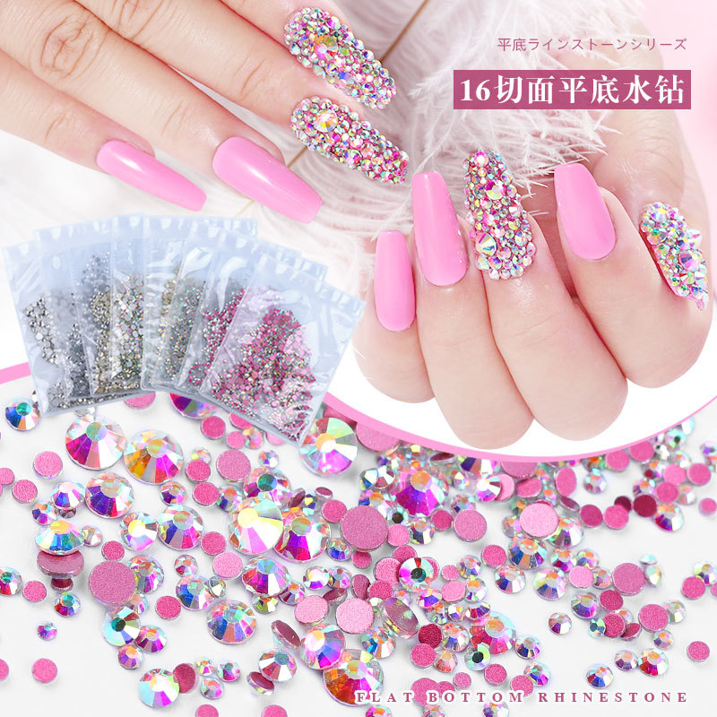 1440pcs AB Glass Flat Bottom Nail Rhinestone
