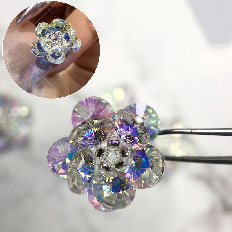 High Quality Nail Diamond Three-layer Five-petal Flower Nail Jewelry 