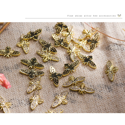 Same Paragraph As Japanese Magazine High-Quality Nail Metal Jewelry Alloy Small Bee Gold Plating Zircon Nail Decoration
