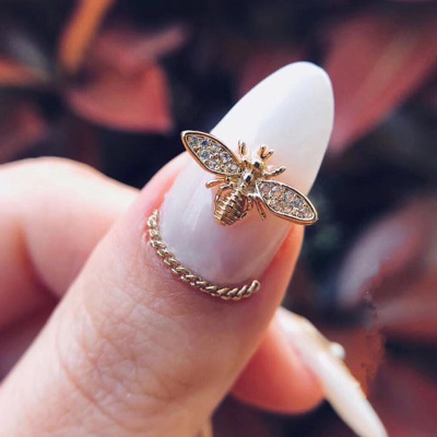 Same Paragraph As Japanese Magazine High-Quality Nail Metal Jewelry Alloy Small Bee Gold Plating Zircon Nail Decoration
