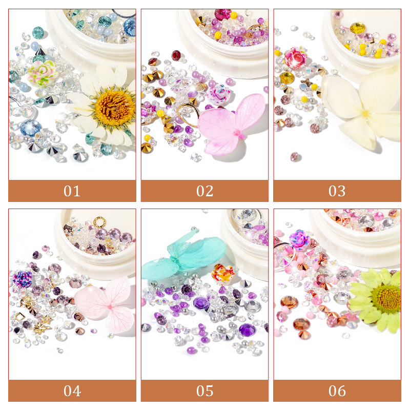 Mix Design Nail Art Rhinestone Alloy Decoration with Dry Flower