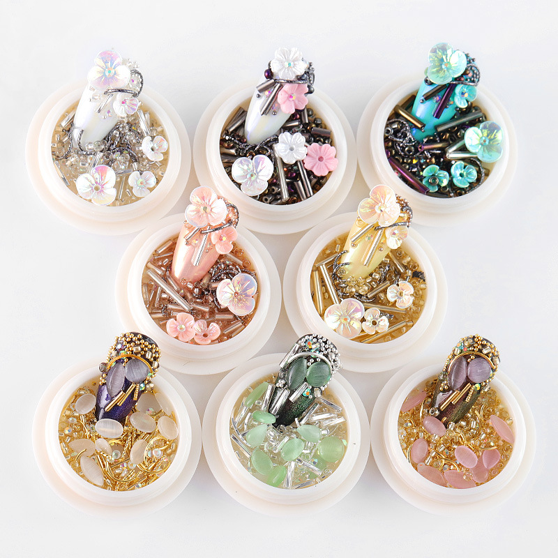 New Nail Art Shell Flower Mixed Paragraph Three-petal Flower Rivet Flat Bottom Rhinestone