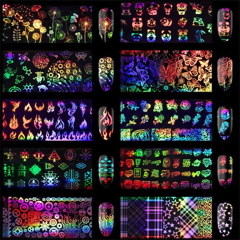 Popular Laser Aurora Nail Tranafer Foil Nail Decals